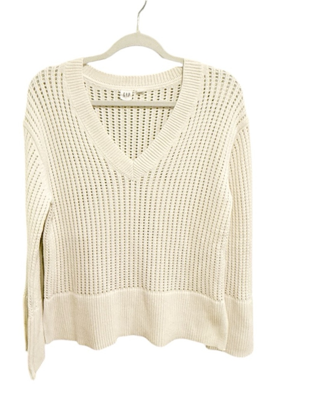 NWOT GAP 100% Cotton Cream Open-Knit V-Neck Sweater - Oversized Small